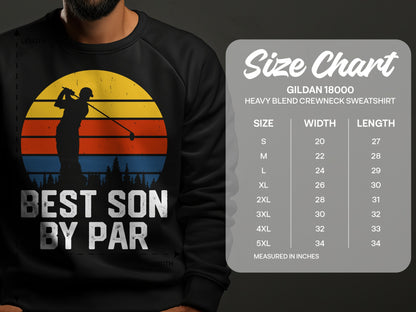 Crewneck sweatshirt featuring a golfer silhouette and "Best Son By Par" text.