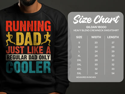 Running Dad Just Like a Regular Dad Only Cooler sweatshirt size chart.