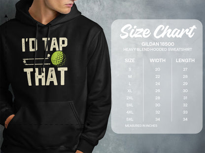 Gildan 18500 hooded sweatshirt size chart for width and length.