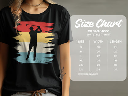 T-shirt size chart for Gildan 64000 Softstyle T-shirt.