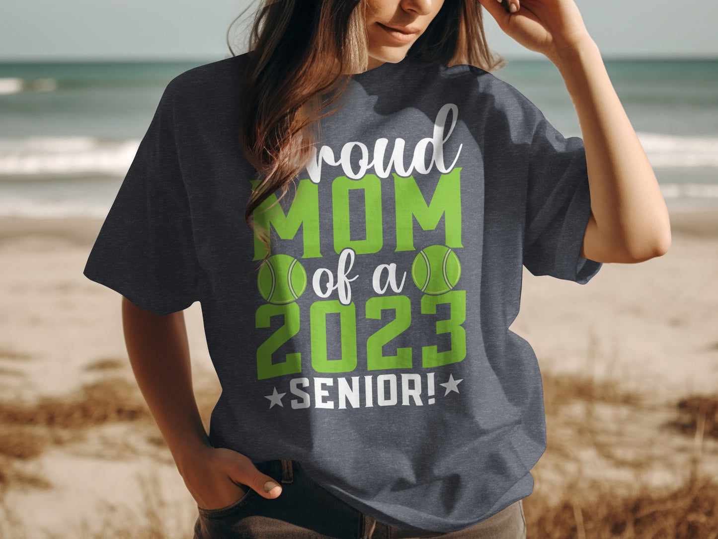Proud Mom of a 2023 Senior tennis t-shirt design.