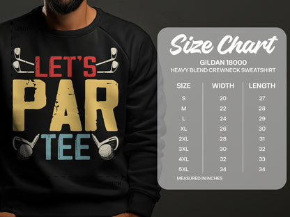 Sweatshirt size chart showing measurements for Gildan 18000 crewneck sweatshirt.