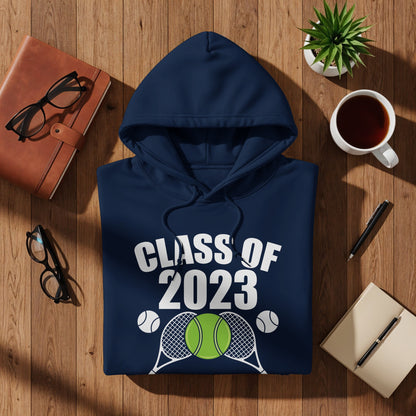 Navy hoodie with "Class of 2023" and tennis graphic.