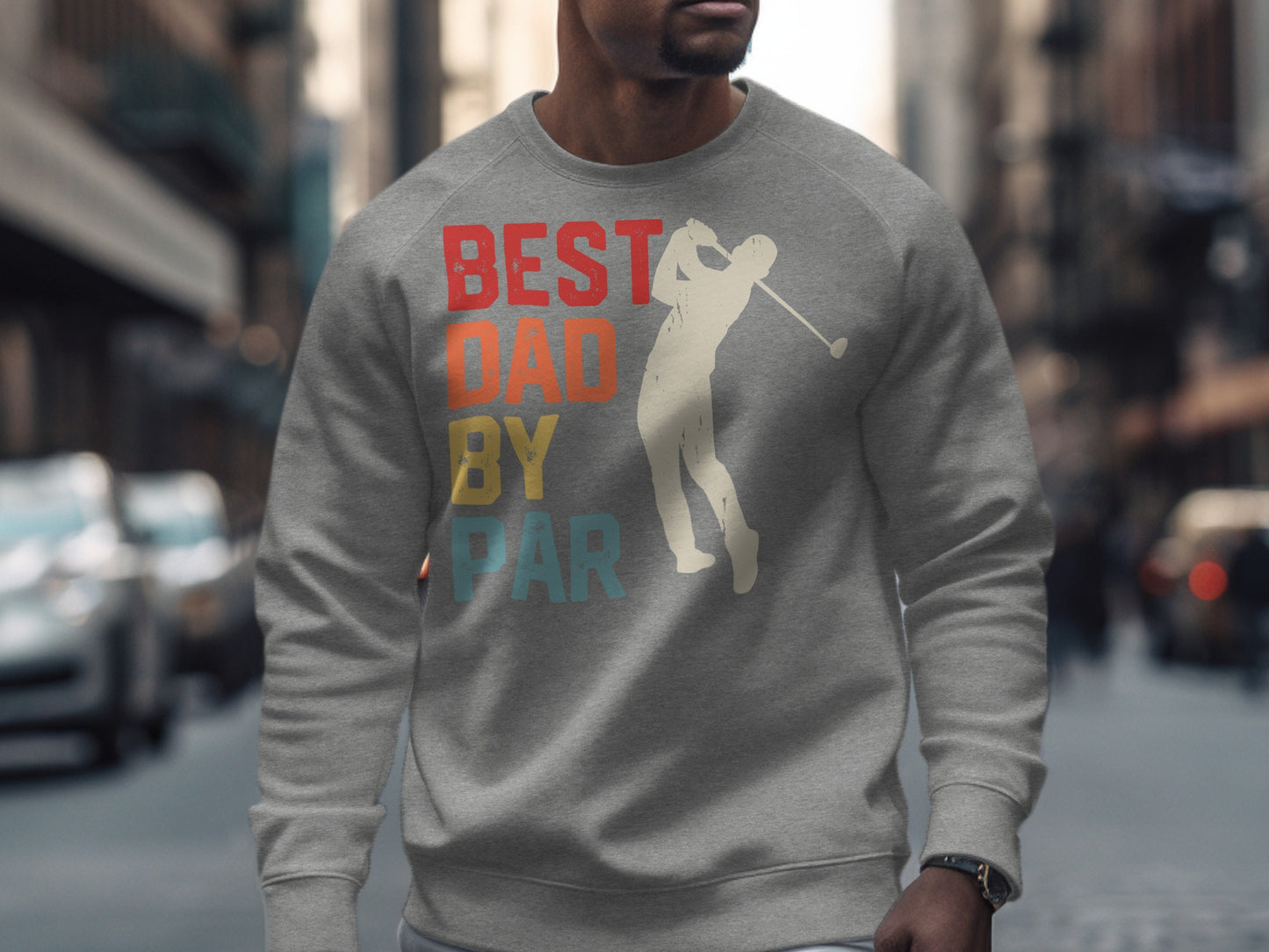 Grey sweatshirt with "BEST BY PAR" text and a golfer graphic.