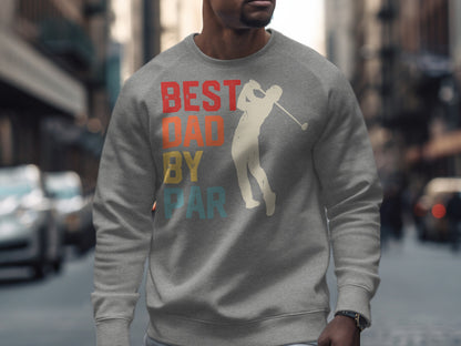 Grey sweatshirt with "BEST BY PAR" text and a golfer graphic.