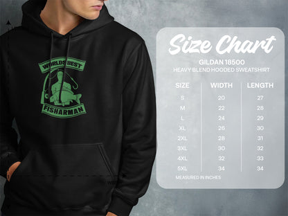 Gildan 18500 hoodie size chart with measurements in inches.