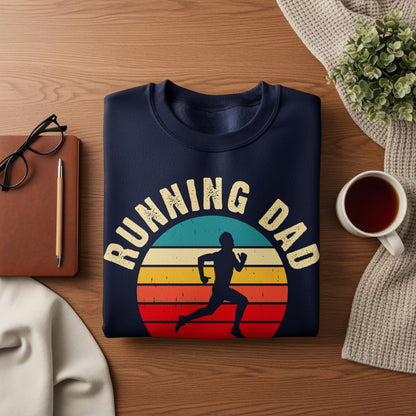 Navy sweatshirt with "Running Dad" text and silhouette of a runner.