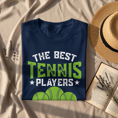 Navy t-shirt with "The Best Tennis Players" and tennis balls graphic.