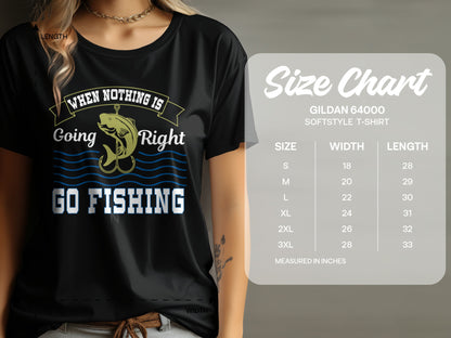 T-shirt size chart showing measurements for Gildan 64000 Softstyle T-shirt.