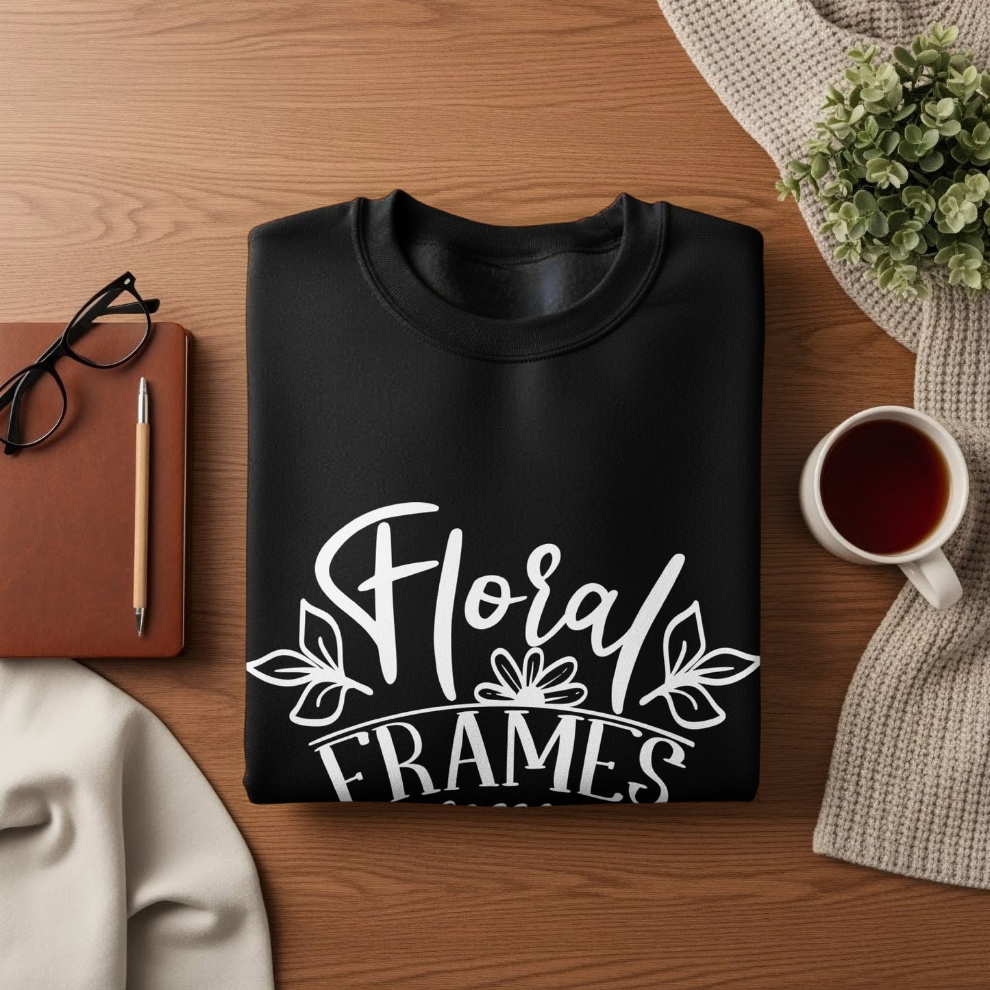 Cozy Folded Black Floral Frames Graphic Tee