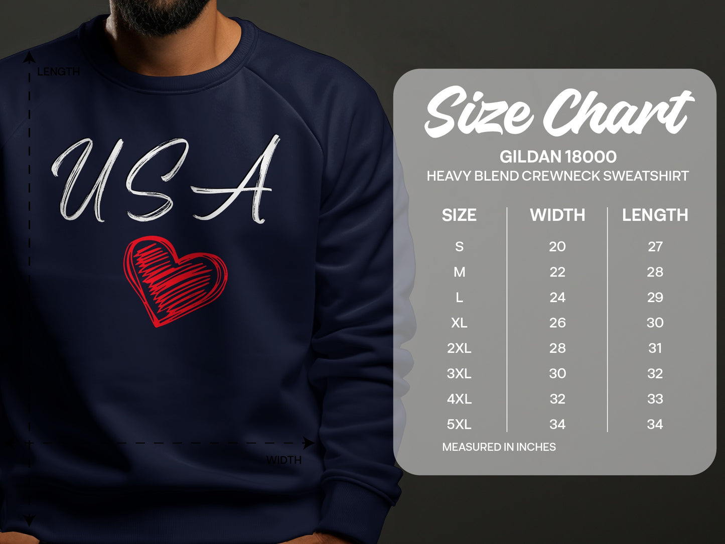 USA Heart Design Heavy Blend Crewneck Sweatshirt