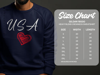 USA Heart Design Heavy Blend Crewneck Sweatshirt