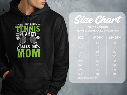 Hooded sweatshirt size chart showing Gildan 18500 measurements in inches.