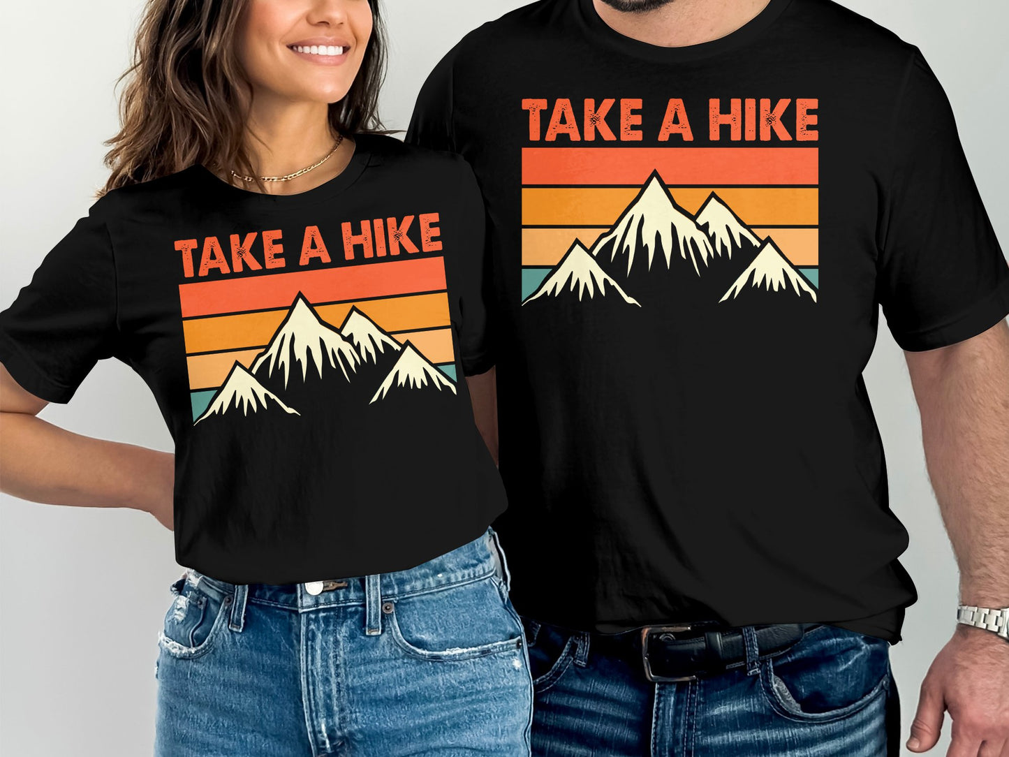 Black t-shirts with "Take a Hike" text and mountain graphic.