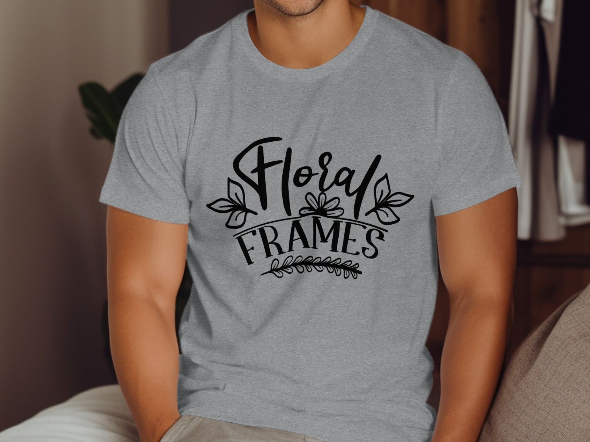 Stylish Floral Frames Design Casual Wear T-shirt