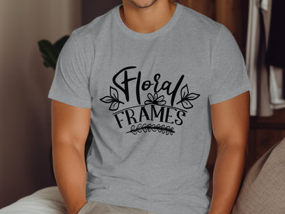 Stylish Floral Frames Design Casual Wear T-shirt