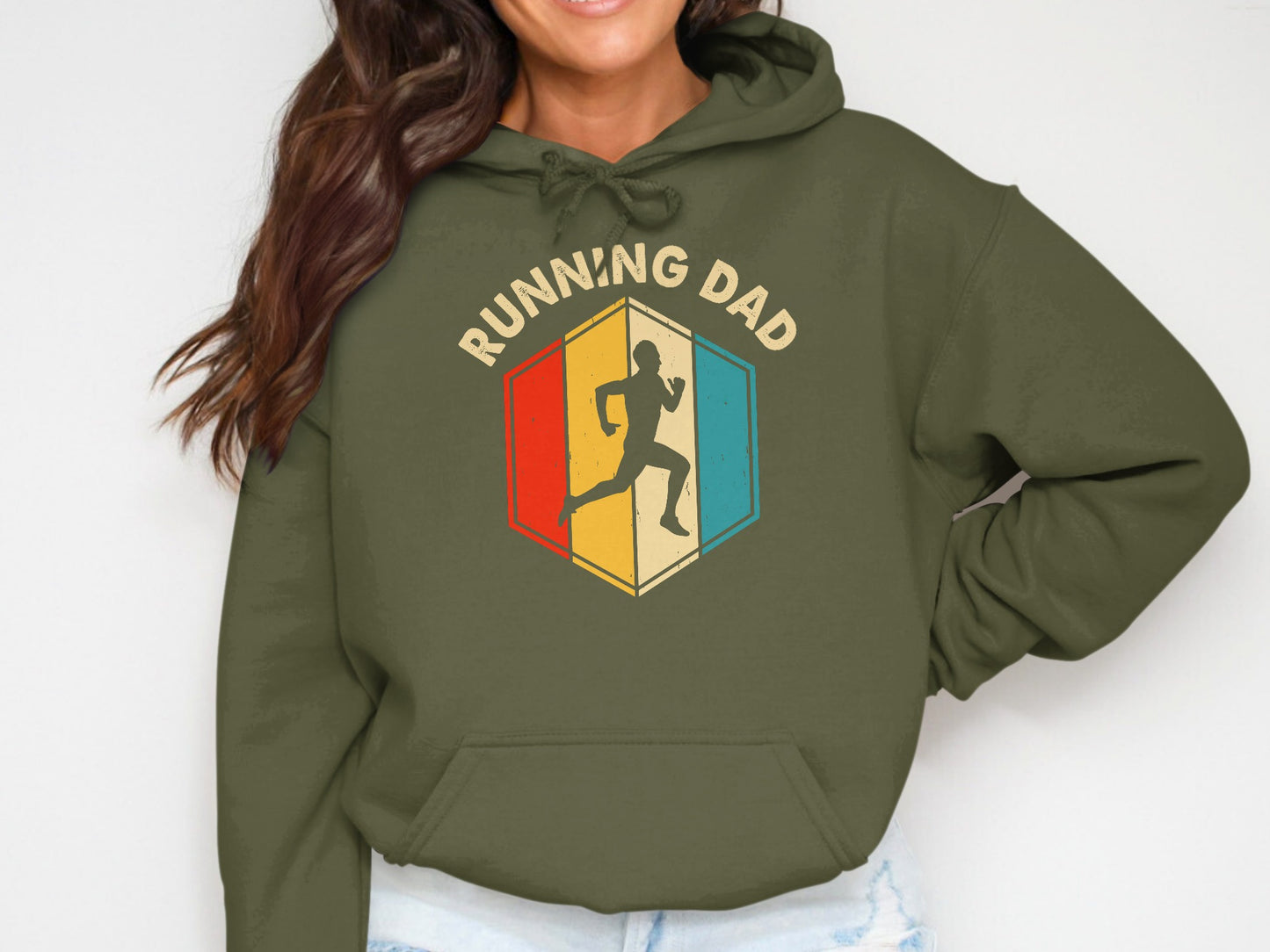 Hoodie with "Running Dad" text and runner graphic.