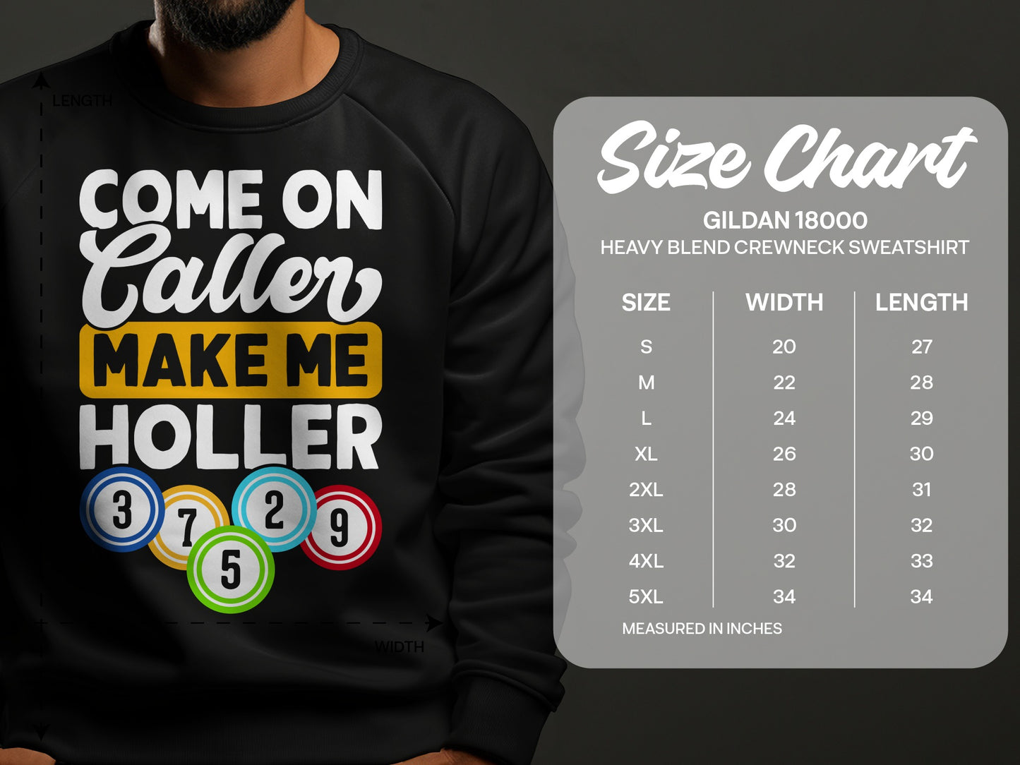 Black sweatshirt with "Come On Caller Make Me Holler" and bingo balls.