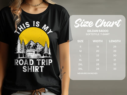 Black t-shirt with "This is my Road Trip" text and graphic.