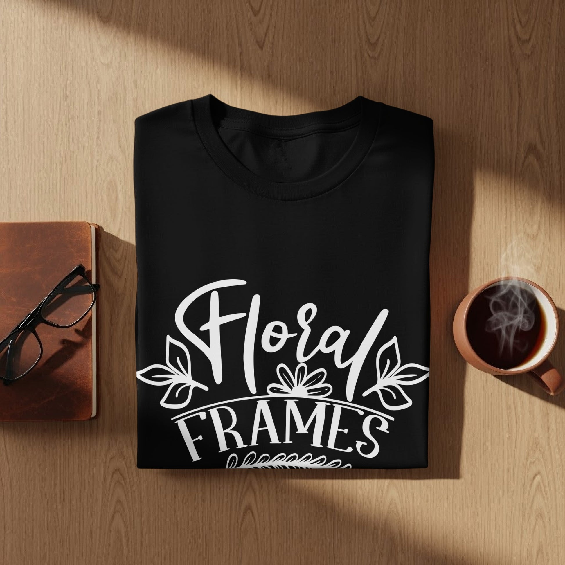 Floral Frames Black T-Shirt Top