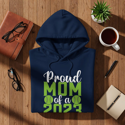 Navy hoodie with "Proud MOM of a 2023" graphic.