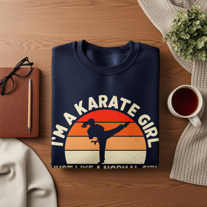 Navy sweatshirt with "I'm a Karate Girl" and a karate silhouette.