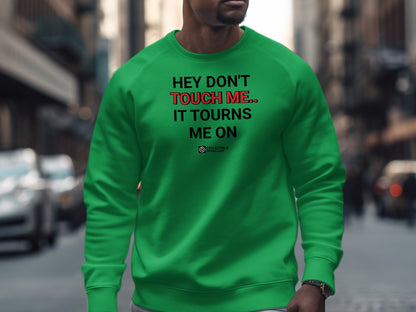 HEY DON'T TOUCH ME IT TURNS ME ON sweatshirt
