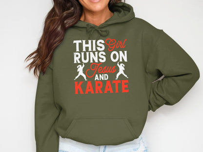 This Girl Runs On Jesus and Karate hoodie.