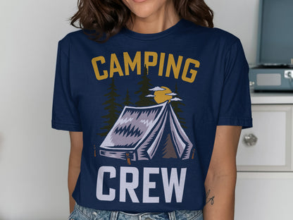 Navy t-shirt with "Camping Crew" text and tent graphic.