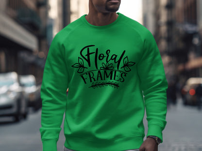 Stylish Green Floral Frames Design Sweatshirt