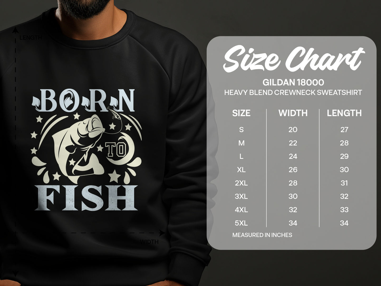 Gildan 18000 sweatshirt size chart for crewneck heavy blend.