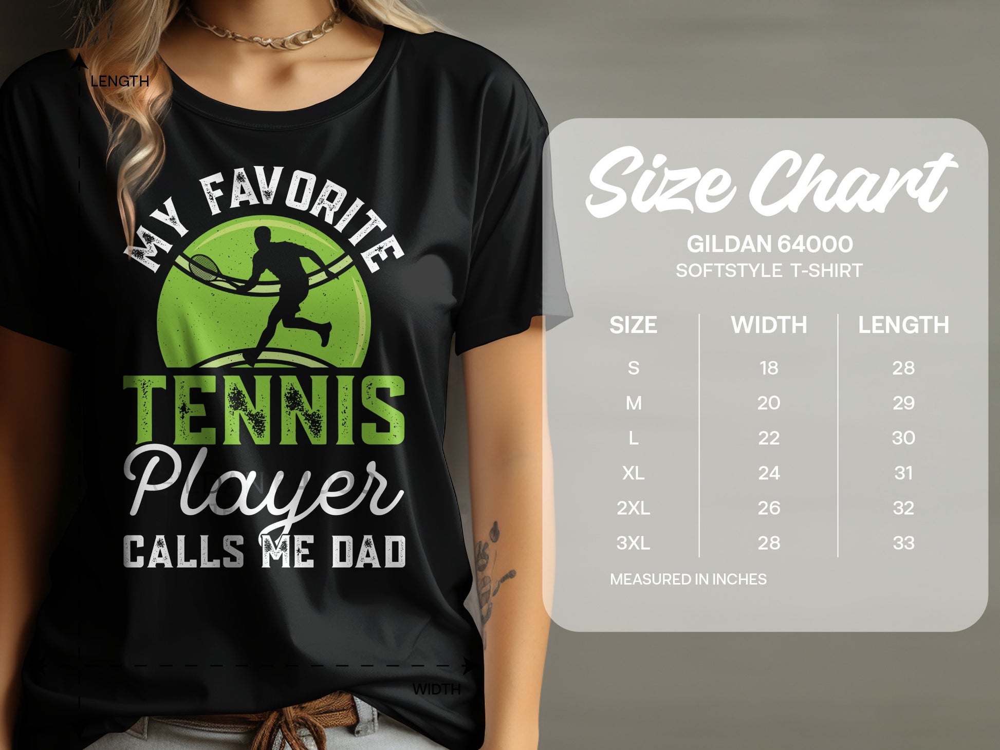 T-shirt with "My Favorite Tennis Player Calls Me Dad" text and tennis graphic.