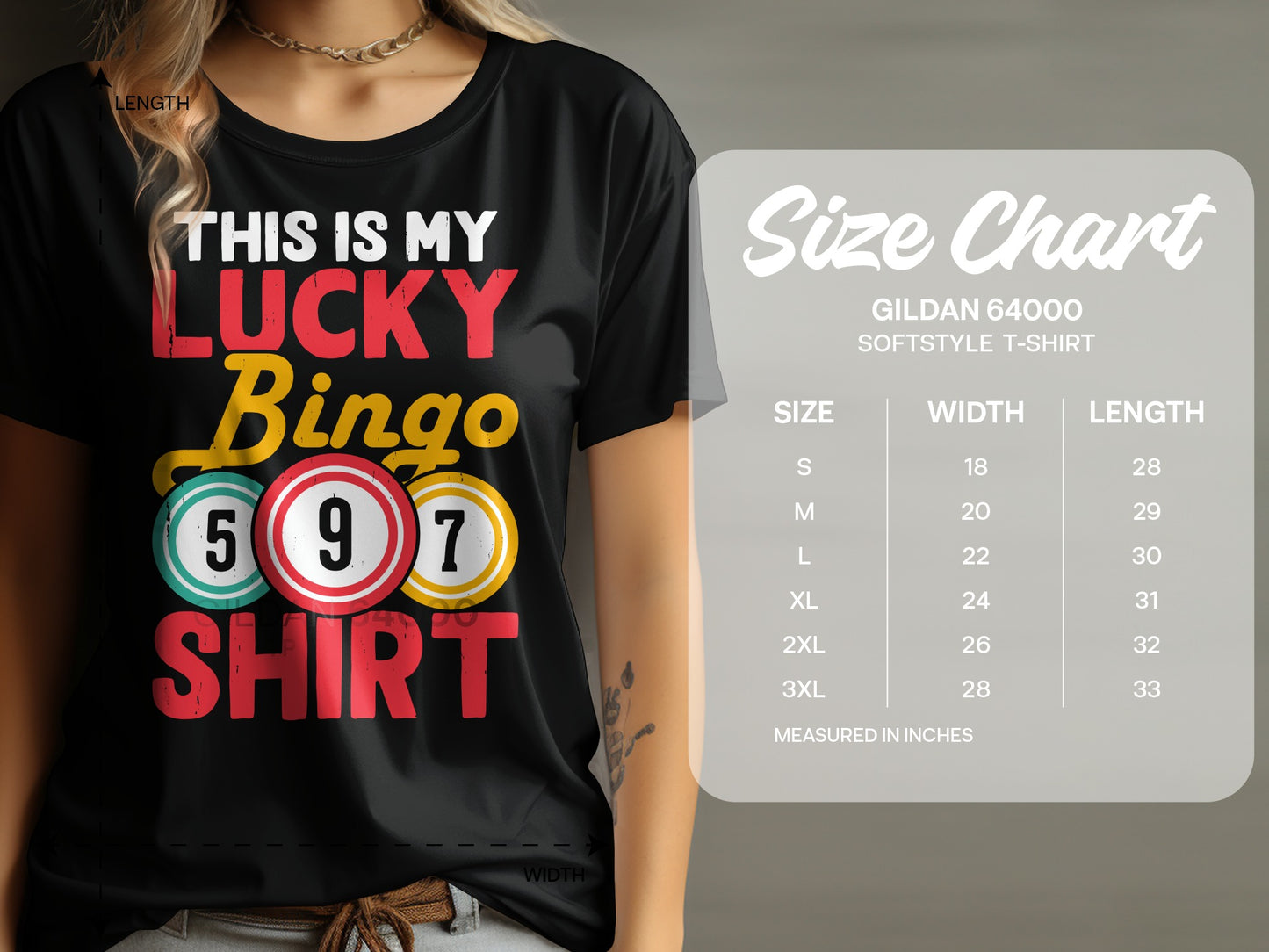 T-shirt with "THIS IS MY LUCKY BINGO SHIRT" and bingo balls.