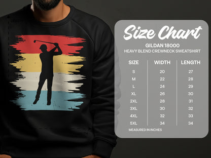 Gildan 18000 sweatshirt size chart showing measurements in inches for different sizes.