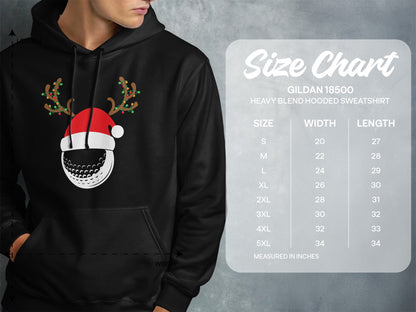 Gildan 18500 hooded sweatshirt size chart with measurements.