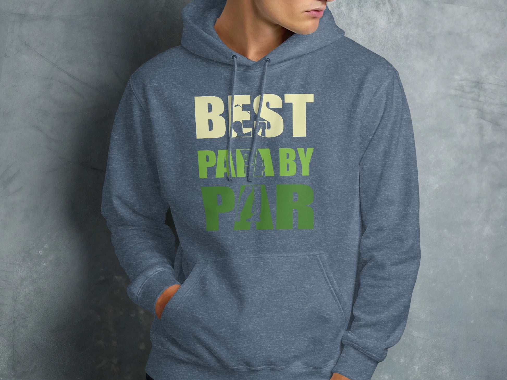 Blue hoodie with "BEST PAPA BY PAR" text on the chest.