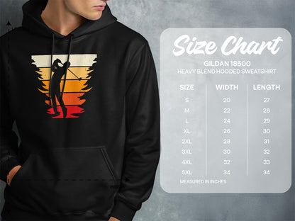 Gildan 18500 hooded sweatshirt size chart with measurements.