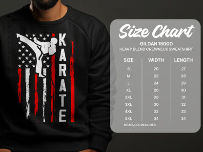 Gildan 18000 sweatshirt size chart with measurements in inches.