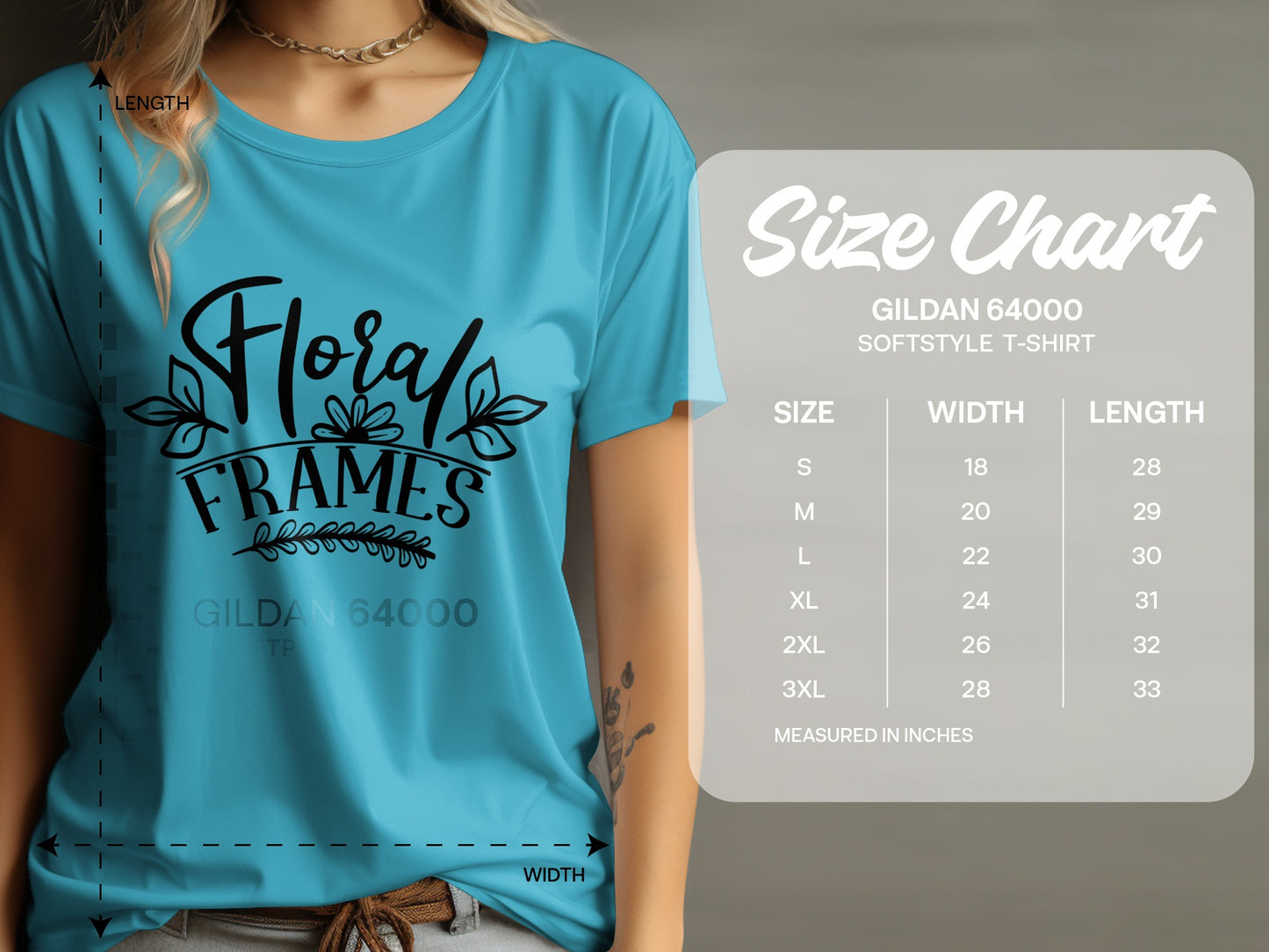 Floral Frames Softstyle T-shirt with Size Chart