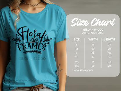Floral Frames Softstyle T-shirt with Size Chart