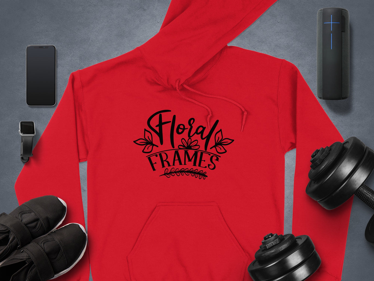 Floral Frames Red Hoodie for Fitness Enthusiasts