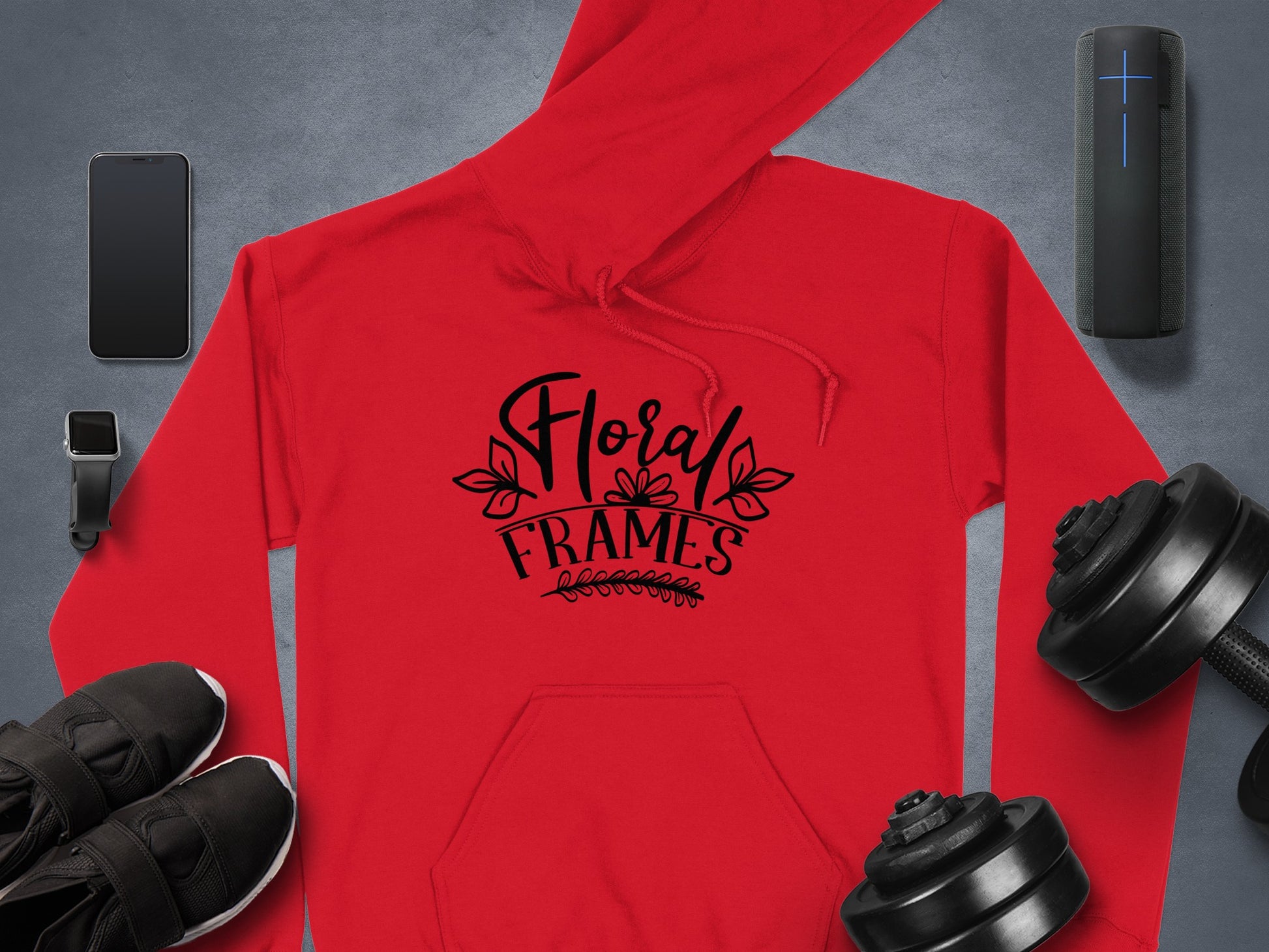 Floral Frames Red Hoodie for Fitness Enthusiasts