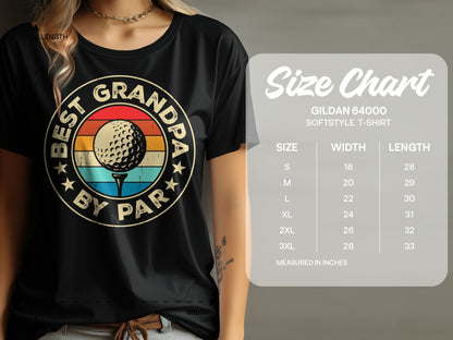 Black t-shirt with "Best Grandpa by Par" text and golf ball graphic.
