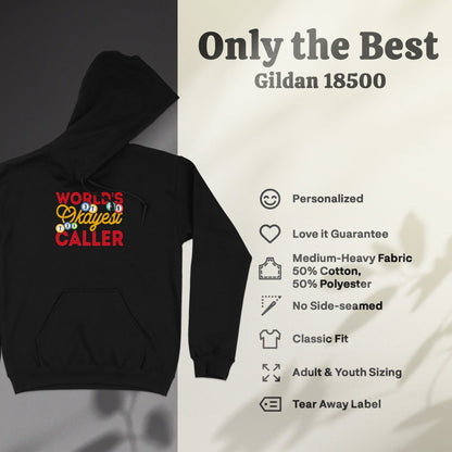Gildan 18500 hooded sweatshirt with "World's Okayest Caller" graphic.