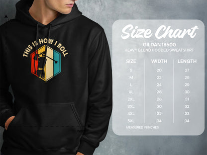 Gildan 18500 Heavy Blend Hooded Sweatshirt size chart with measurements.