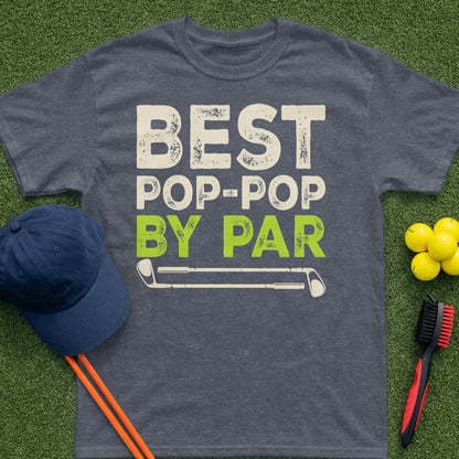 T-shirt with "BEST POP-POP BY PAR" text and golf imagery.