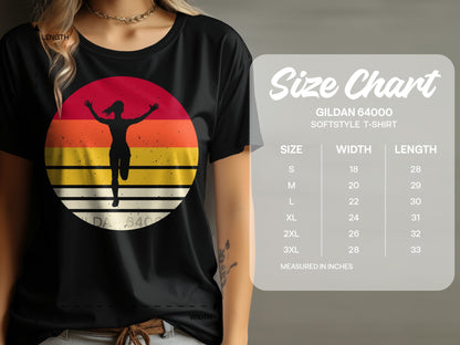 T-shirt size chart for Gildan 64000 Softstyle with measurements in inches.