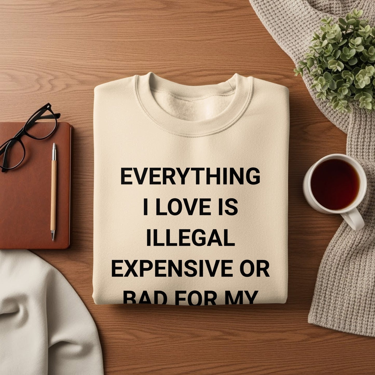 EVERYTHING I LOVE IS ILLEGAL OR BAD FOR MY SWEATSHIRT