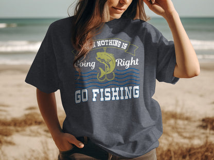 Dark t-shirt with "GO FISHING" and a fish graphic.