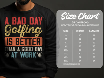 Gildan 18000 sweatshirt size chart showing measurements for S through 5XL.
